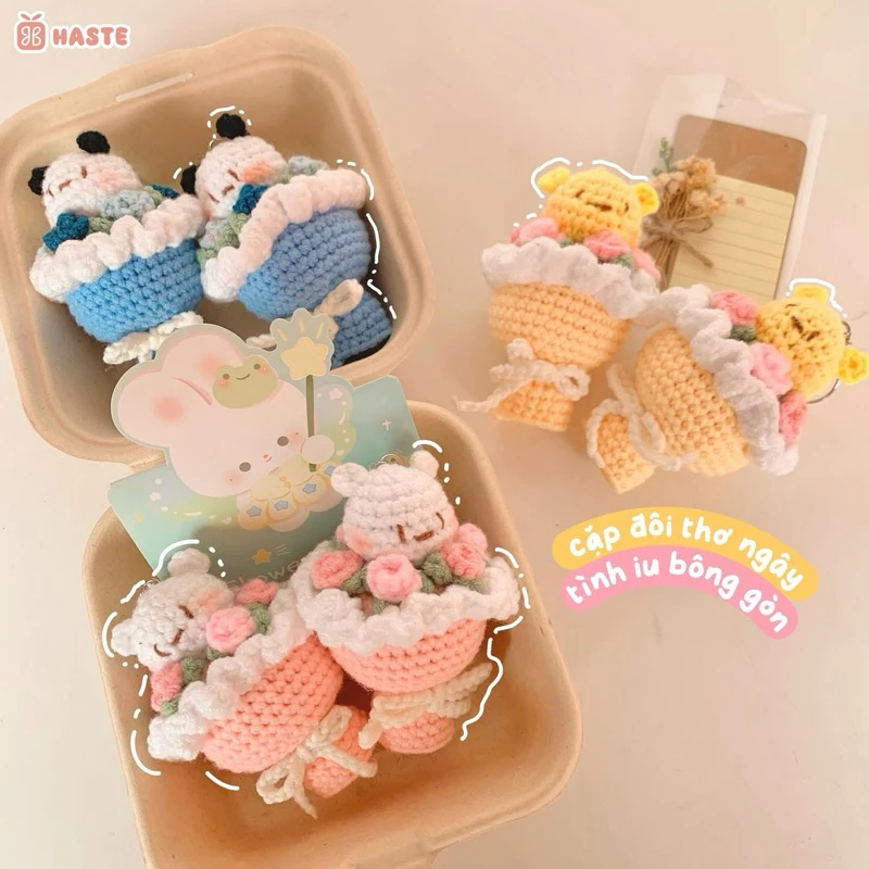 Móc Khoá Len Bó Hoa Thú Gấu Heo Thỏ Mini Handmade tại haste